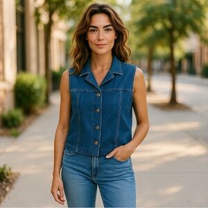 TALBOTS Vintage 90s 100% Cotton  Blue Denim Button Up Vest Top Women's Size M